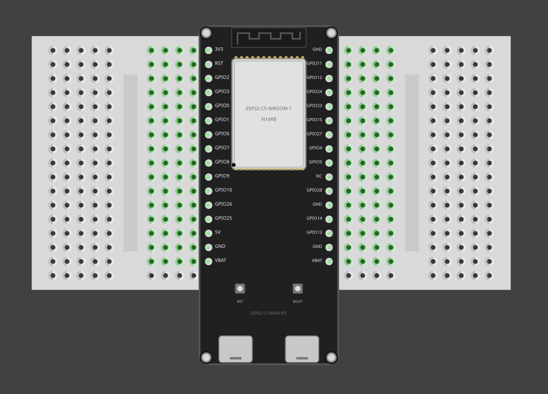 Waveshare ESP32-C5 on mini breadboard